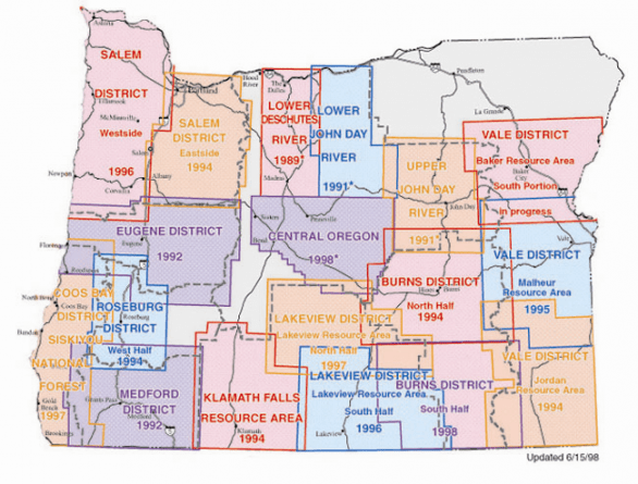 Oregon National Forest BLM Districts And Wilderness Map Call Numbers BLM District Map.PNG